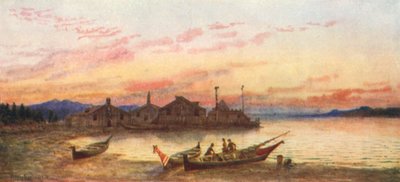 Siwash Village, Stillehavskysten (farvelitografi) af Thomas Mower Martin