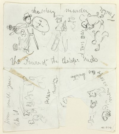 Ark med skitser: De katolske præsters magt (recto); Ark med skitser (verso) af Thomas Nast