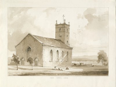 (Nedre) Gornal Kirke: sepia tegning af Thomas Peploe Wood