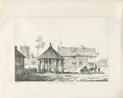 Abbots Bromley - Tudor Market Cross and House: pen- og blæktegning af Thomas Peploe Wood