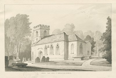 Barlaston Church: pen and wash drawing, 1838dani af Thomas Peploe Wood