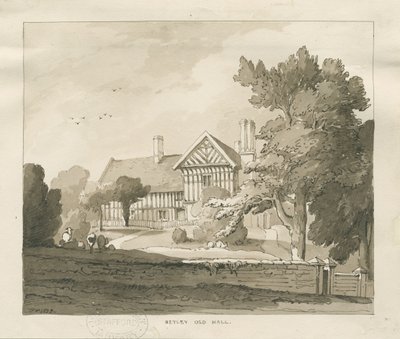 Betley Old Hall: sepia drawing, 1838dani af Thomas Peploe Wood