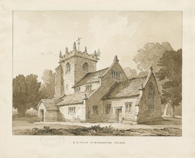 Broughton Church: sepia drawing, 1838dani af Thomas Peploe Wood