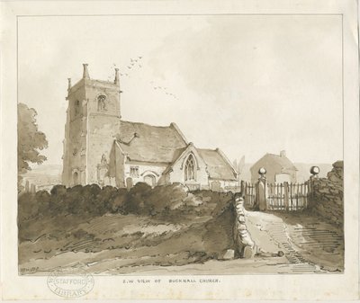 Bucknall Church: sepia tegning af Thomas Peploe Wood