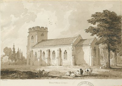 Burntwood - Christ Church: sepia tegning af Thomas Peploe Wood