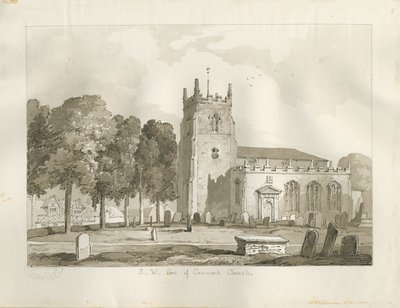 Cannock Kirke: sepia tegning af Thomas Peploe Wood