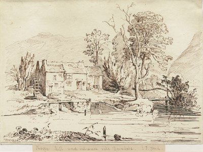 Dovedale - Thorpe Mill: pen og sepia tegning af Thomas Peploe Wood