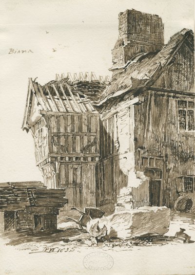 Eccleshall - Biana Hall: sepia pentegning, 1835 af Thomas Peploe Wood
