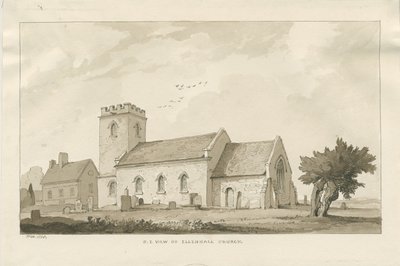 Ellenhall Church: sepia tegning af Thomas Peploe Wood