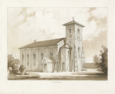 Ettingshall Church: sepia wash drawing, 1841dani af Thomas Peploe Wood