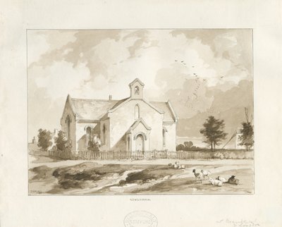 Gentleshaw Church: sepia tegning af Thomas Peploe Wood