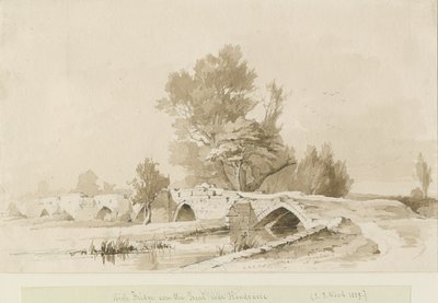 Handsacre - Old High Bridge: sepia-tegning, 1839 af Thomas Peploe Wood