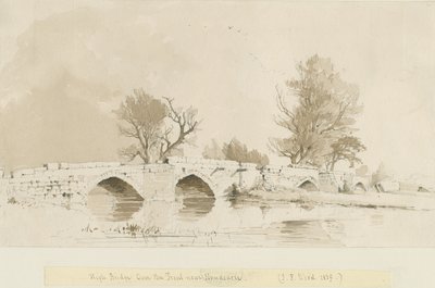 Handsacre - Old High Bridge: sepia vask tegning af Thomas Peploe Wood