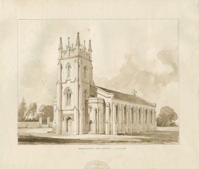 Handsworth Church: sepia tegning af Thomas Peploe Wood