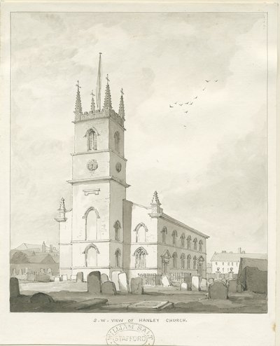 Hanley Church: sepia tegning, nd [?1838] (tegning) af Thomas Peploe Wood