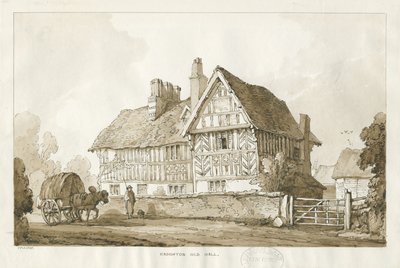 Haughton - Old Hall: sepia tegning, 1838 af Thomas Peploe Wood