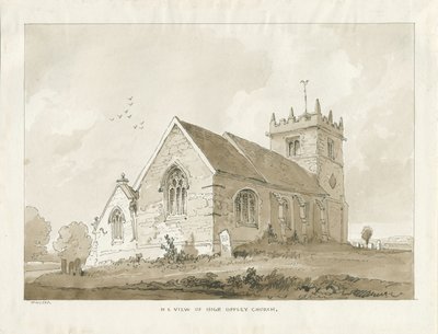 High Offley Church: sepia tegning af Thomas Peploe Wood