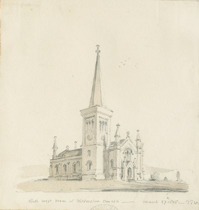 Hilderstone Church: blyant- og vasketegning af Thomas Peploe Wood