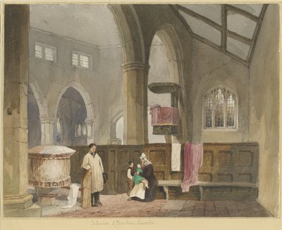 Interiør af Standon Church: akvarelmaleri, og [?midten af det 19. århundrede] af Thomas Peploe Wood