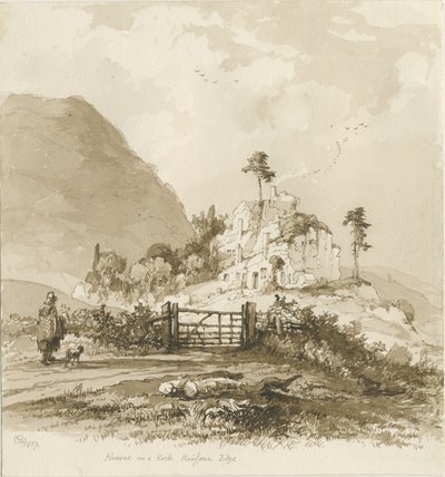 Kinver Edge: sepia tegning, 1837 af Thomas Peploe Wood