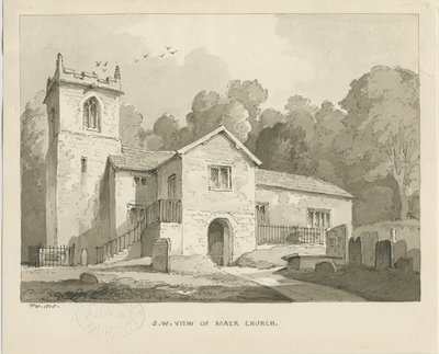 Mær Kirke: sepia vasketegning, 1838 af Thomas Peploe Wood