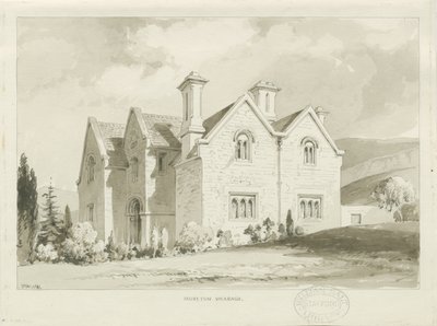 Moreton Vicarage: sepia wash drawing, 1841dani af Thomas Peploe Wood