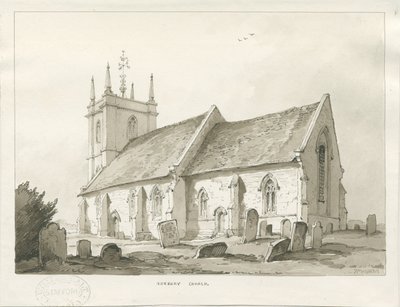 Norbury Church: sepia vask tegning af Thomas Peploe Wood