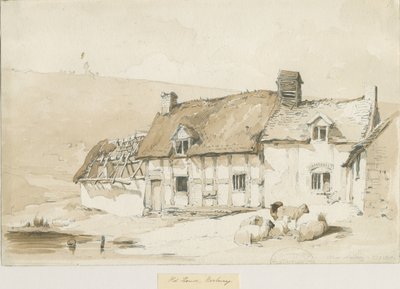 Norbury Village - Old Houses: sepia vask tegning af Thomas Peploe Wood