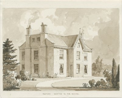 Norton-in-the-Moors præstegård: sepia vask tegning, 1841 af Thomas Peploe Wood