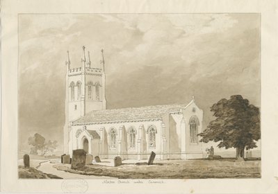 Norton Canes Church: sepia vask tegning af Thomas Peploe Wood