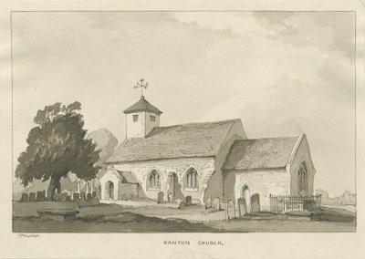 Ranton Church: sepia tegning af Thomas Peploe Wood