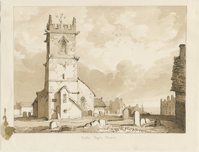 Rowley Regis Church: sepia drawing, 1837dani af Thomas Peploe Wood