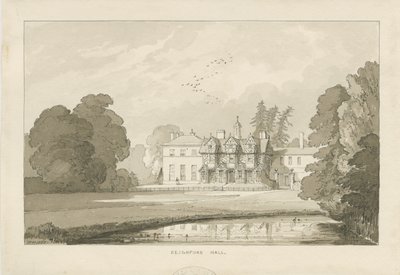 Seighford Hall: tegning i sepia wash af Thomas Peploe Wood
