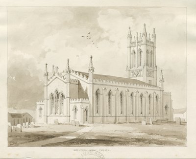 Shelton Church: sepia vask tegning af Thomas Peploe Wood