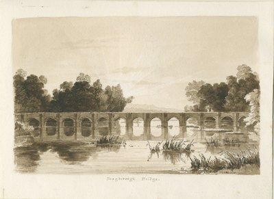 Shugborough Bridge: sepia tegning af Thomas Peploe Wood