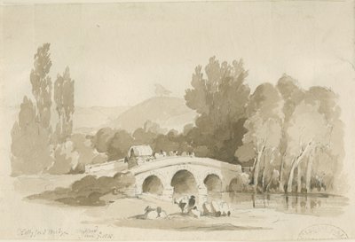 Stafford - Hollyford Bridge, Milford: sepia-tegning, 7. juni 1838 (tegning) af Thomas Peploe Wood