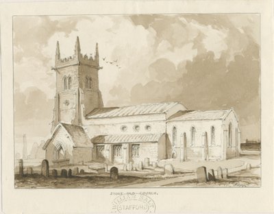 Stoke-upon-Trent Church [gammel]: sepia-tegning, 1841 af Thomas Peploe Wood