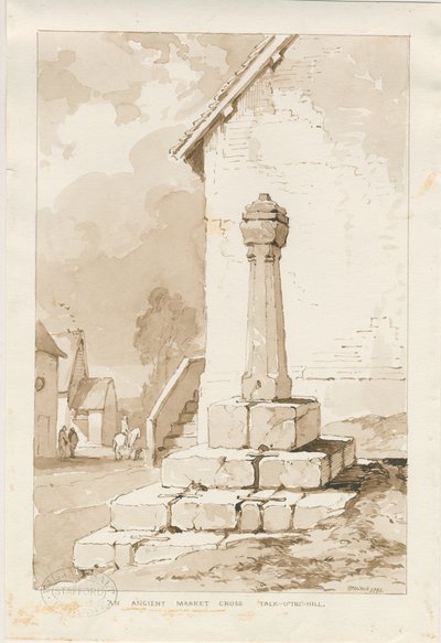 Talke - Ancient Market Cross: sepia-tegning af Thomas Peploe Wood