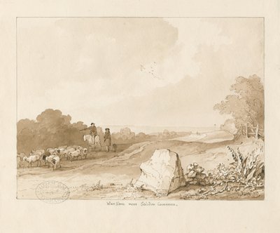 Trysull - "War Stone near Seisdon Common": pen og sepia vask tegning, 1837 af Thomas Peploe Wood