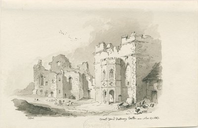 Tutbury Castle - Court Yard: pen og vask tegning, 27. november 1837 af Thomas Peploe Wood