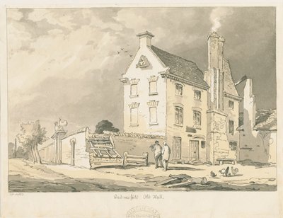 Wednesfield - "Old Hall": sepia, pen og farvetone tegning, 1837 af Thomas Peploe Wood