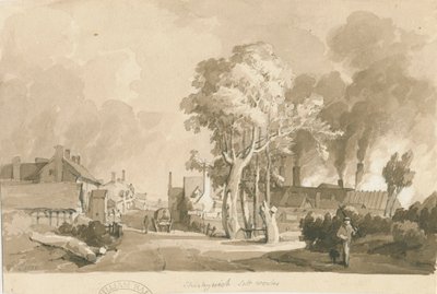 Weston-on-Trent - Shirleywich Saltworks: sepia vask tegning, 1838 af Thomas Peploe Wood