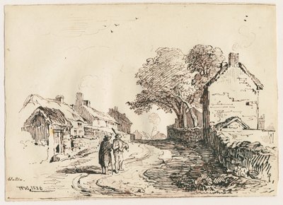 Wetton - Village Street: pen- og blæktegning, 1836 af Thomas Peploe Wood