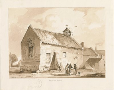 Wheaton Aston Chapel: sepia vask tegning, 1841 af Thomas Peploe Wood