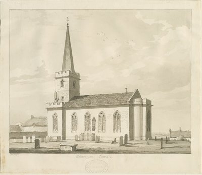 Whittington Church: sepia tegning af Thomas Peploe Wood