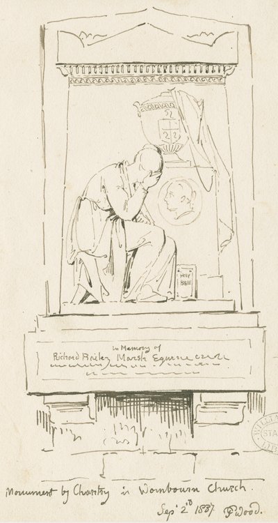 Wombourne Church - Monument til Richard Bailey Marsh: pen og sepia tegning, 2. september 1837 (tegning) af Thomas Peploe Wood