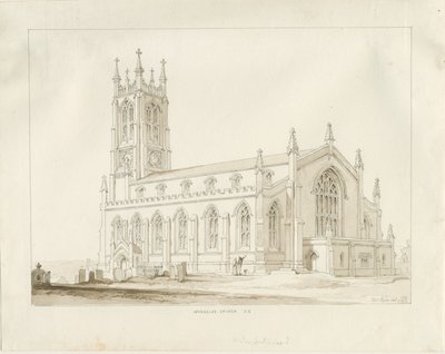 Wordsley Church: sepia tegning af Thomas Peploe Wood