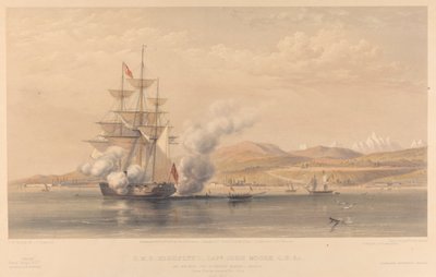H.M.S. Highflyer Kaptajn John Moore C.B. c. for anker ud for Soukoum Kaleh-Abasia, Omar Pasha forlader skibet, oktober 1855 af Thomas Picken