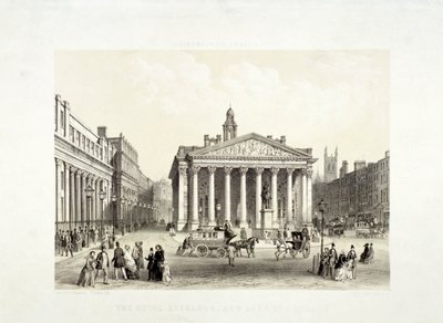 Royal Exchange og Bank of England til venstre, London, 1851 af Thomas Picken