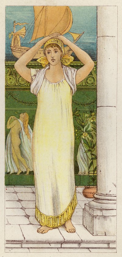Danae længes efter at Perseus vender tilbage (farve litho) af Thomas Ralph Spence
